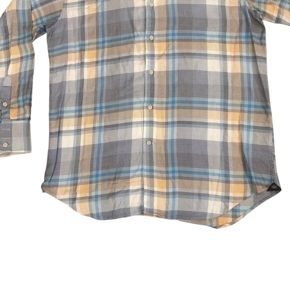 CIRCLE OF GENTLEMEN REGULAR FIT 100% COTTON SHIRT BLUE BEIGE PLAID 44 X 17.5 - Picture 3 of 11